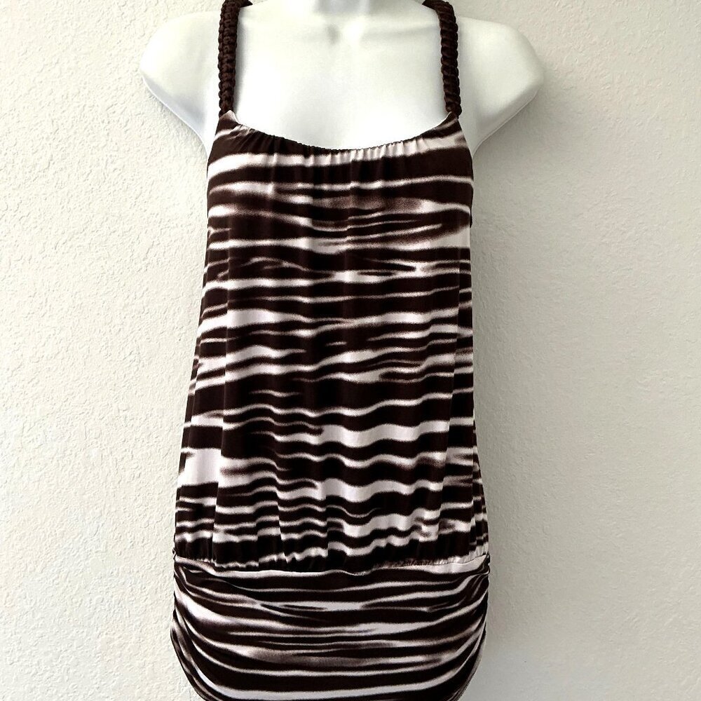 Charlotte Russe Y2K Zebra Print Braided Racerback Tank Top Brown White
